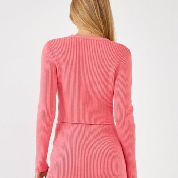 ENGLISH FACTORY Ribbed Knitted Floral Button Up Top Sz XS Pink - Picture 2 of 6